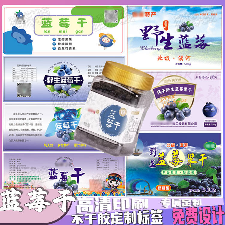 定制蓝莓干标签杏干无花果干贴纸芒果干梨干苹果干包装草莓干商标