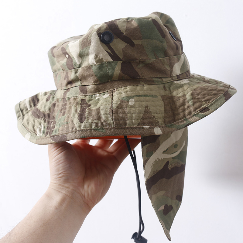 太牛了!英军mtp迷彩奔尼帽/遮阳帽!圆边帽带后帘太阳帽男士帽子