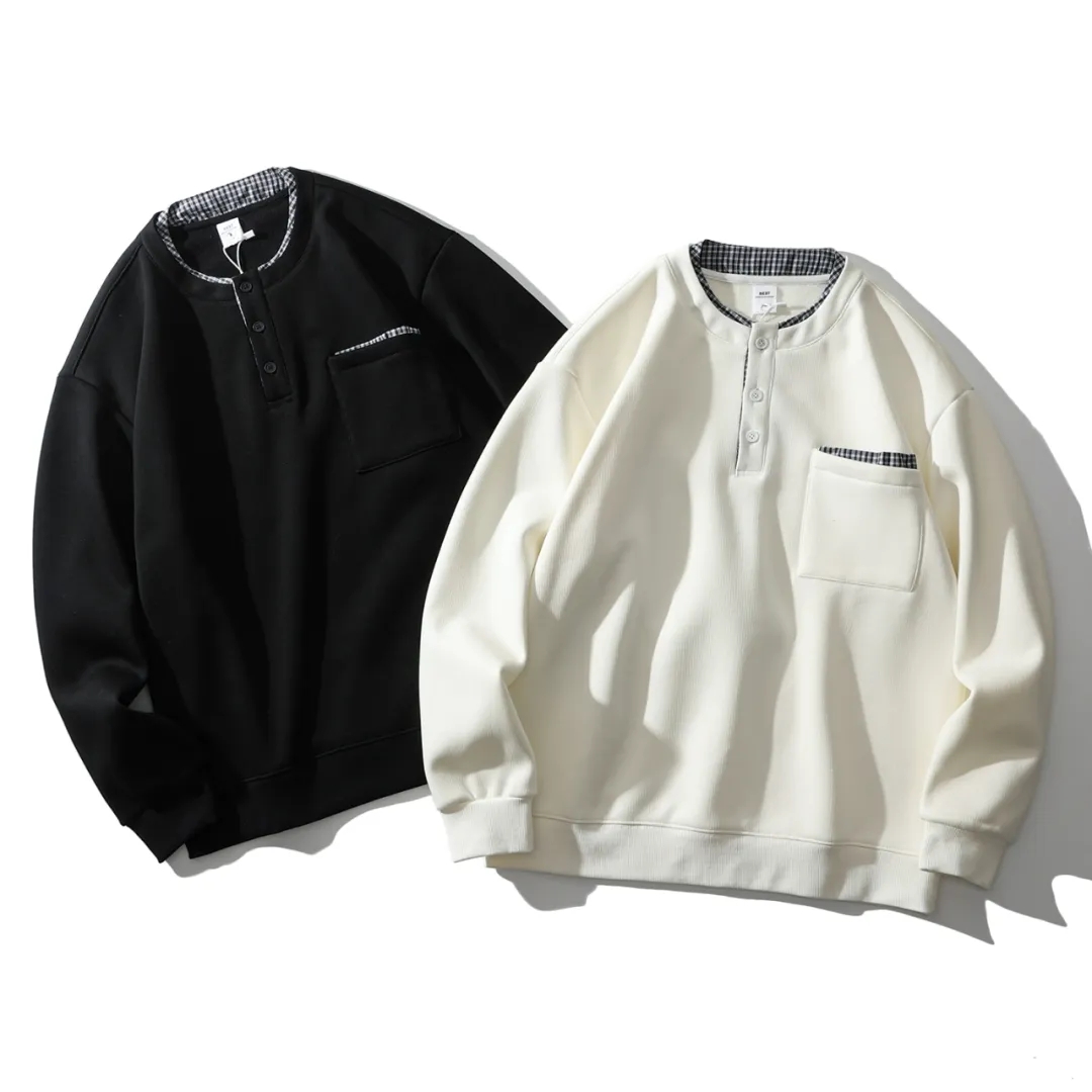 内里加绒时尚假两件圆领宽松卫衣