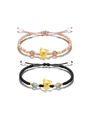 线条小狗财运亨通可爱小清新卡通平安转运珠日常通勤编织手绳男女