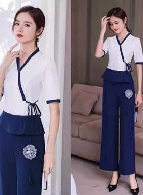 新款春夏美容师工作服套装女高级美容院工衣裤子足疗足浴工装气质