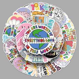 50张心理健康贴纸治愈疾病语句创意彩绘装饰奶茶杯手机壳手账贴纸