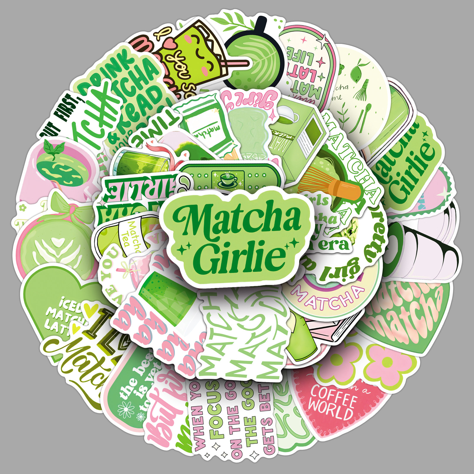 50张抹茶少女美学贴纸Matcha咕卡装饰防水手账本文具衣柜水杯贴纸