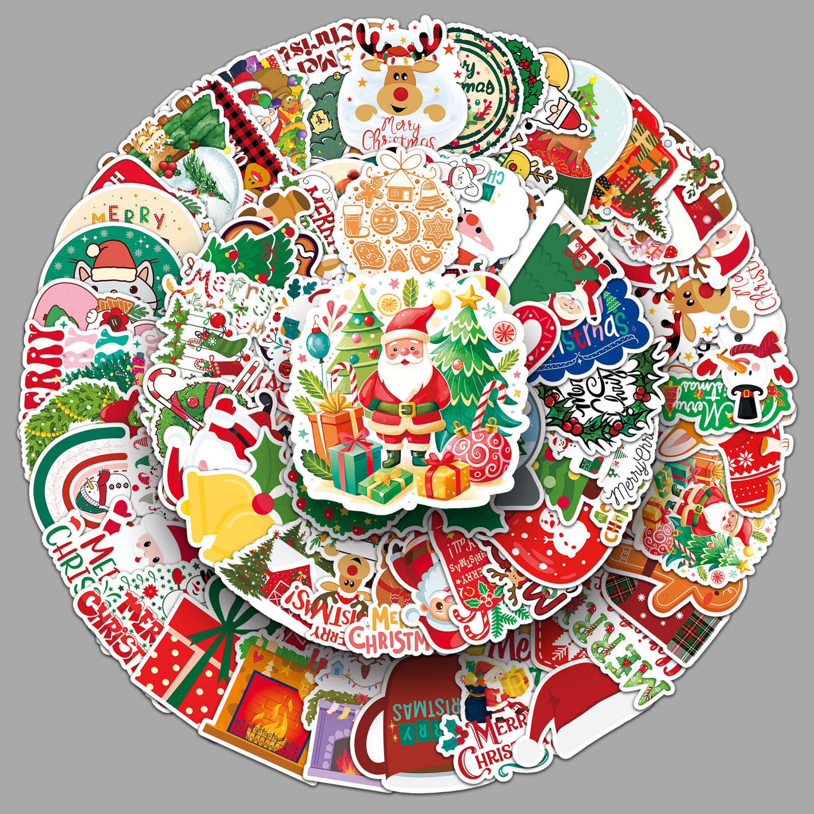 100张圣诞节贴纸圣诞树彩绘红色节日笔记本电脑汽车手机滴胶贴纸