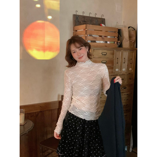 lower April（FA）-蕾丝打底上衣女纯欲修身显瘦上衣打底衫180726