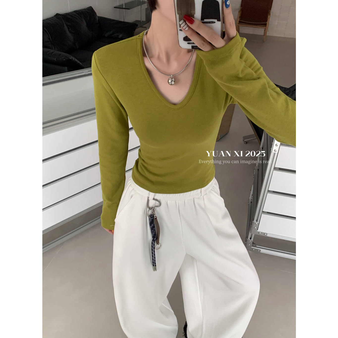 元熙-冬上新辣妹纯欲V领加绒加厚长袖打底衫YS2-3111