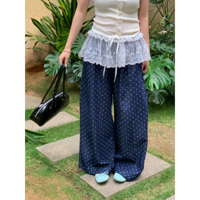 lower April（FA）-点牛仔裤女春夏季穿搭设计感阔腿休闲裤170326