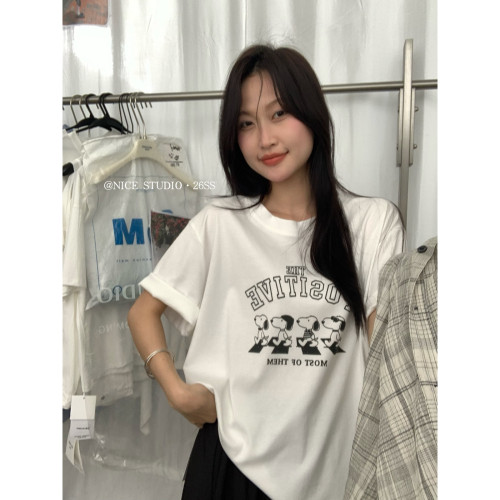 奶思家NICE STUDIO-夏上新韩代史努比印花宽松休闲短袖T恤w63873