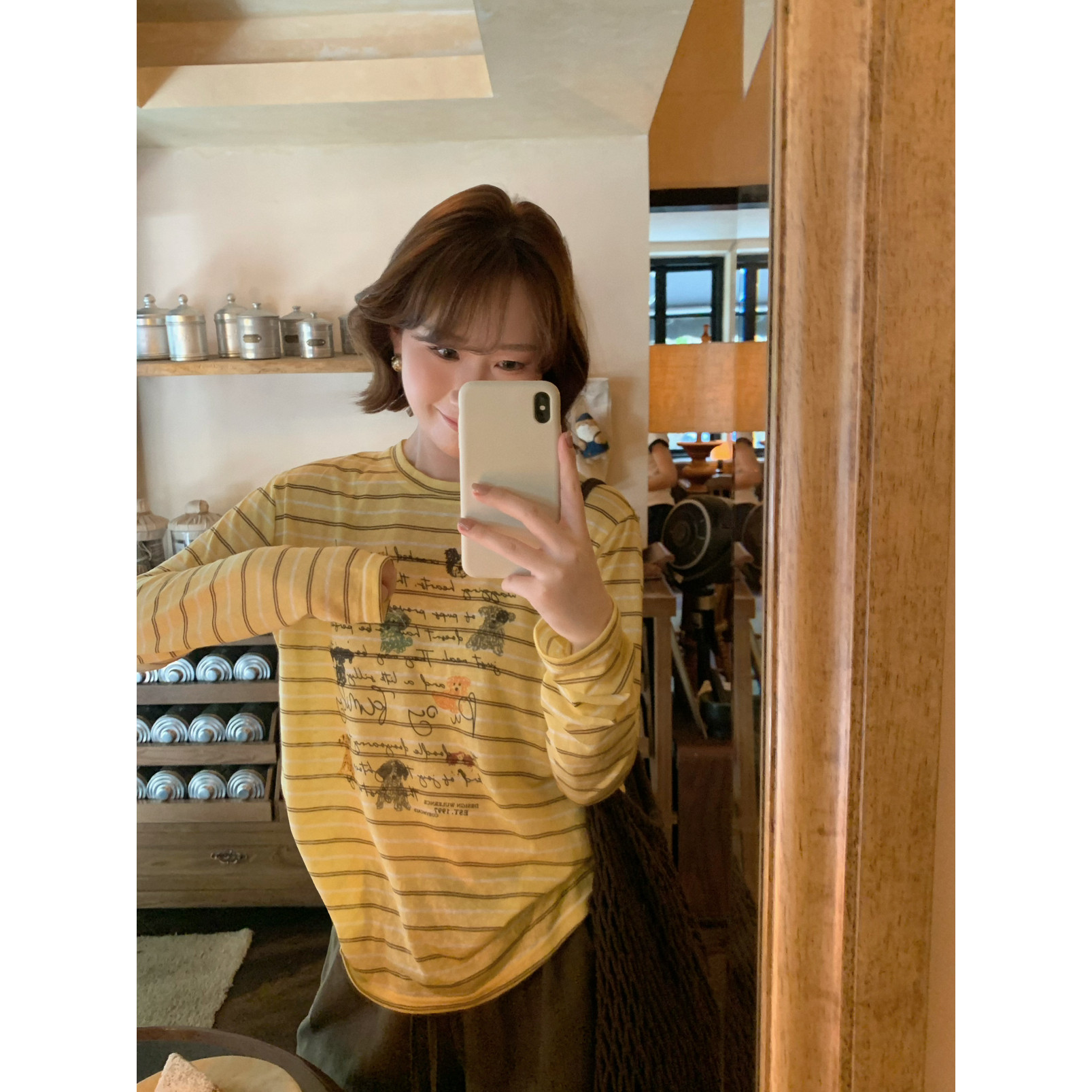 ower April（FA）-圆领常规条纹长袖女百搭减龄上衣长袖T恤180423