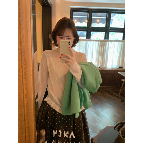 ower April（FA）-长袖T恤半高领荷叶边叠穿打底上衣打底衫180828