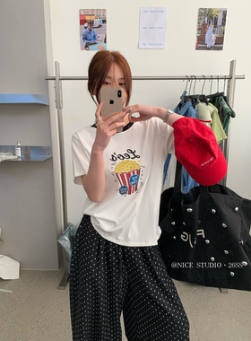 奶思家NICE STUDIO-撞色领爆米花印花短袖T恤L8805