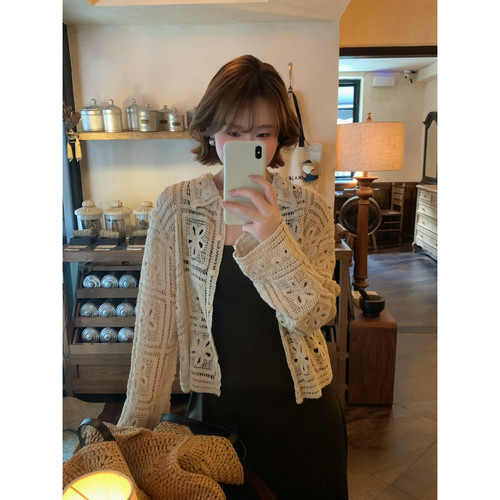 lower April（FA）-弛度假风棉纱宽松上针织开衫(含100棉料)93028