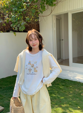 Flower & April-员韩系ins风可爱狗狗印花圆领磨毛长袖T恤170003