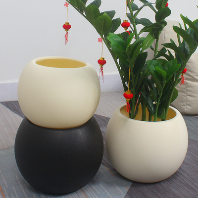 现代简约仿水泥盆球形塑料花盆搭配大型仿真树假花装饰落地盆蛋形