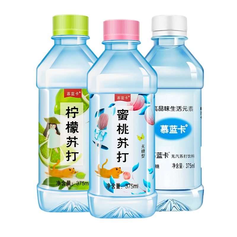 慕蓝卡苏打水柠檬蜜桃无糖无汽弱碱性车载饮用水375ml整箱