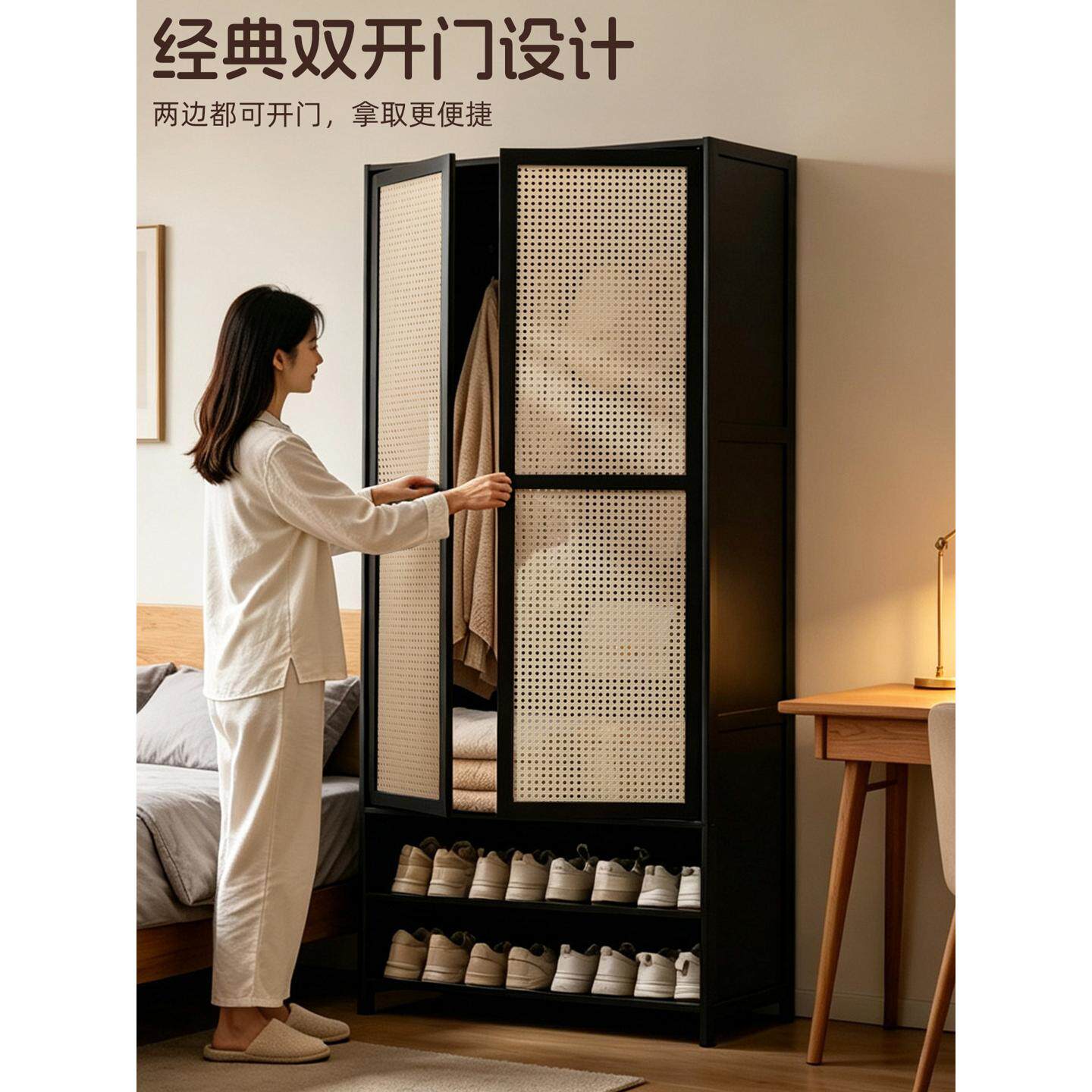 落地挂衣架卧室衣帽架家用儿童简易组合衣柜子出租房衣橱客厅鞋柜