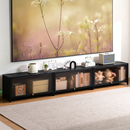 中古风落地黑色电视柜客厅储物收纳架客厅日式 组合柜置物靠墙矮柜