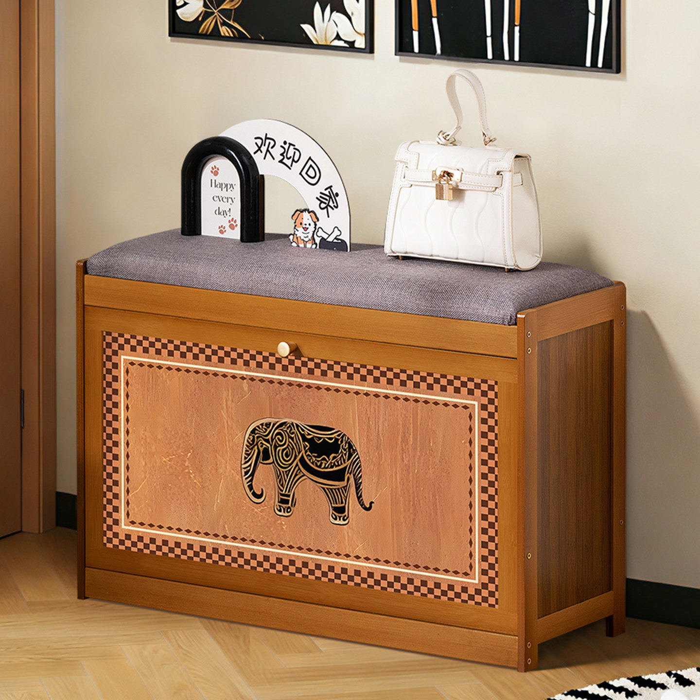 入户门口换鞋凳家用可坐鞋柜坐凳一体鞋架软包坐垫玄关进门穿鞋凳