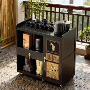 移动小茶台桌家用茶车带轮煮泡茶烧水壶一体茶几客厅茶水柜 新中式