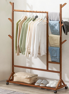 简约现代全实木衣架挂衣架卧室房间木质小型儿童衣帽架落地衣服架