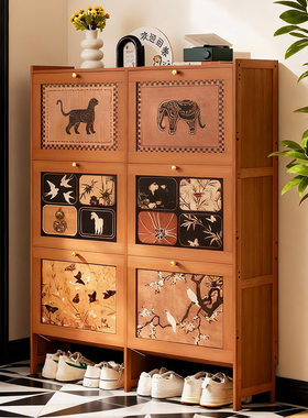 中古风翻斗超薄鞋柜家用门口极窄室内入户玄关鞋柜门后楼道口鞋架