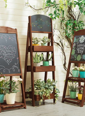 实木黑板花架置物架阳台花架子客厅落地式多肉实木花盆架植物摆放