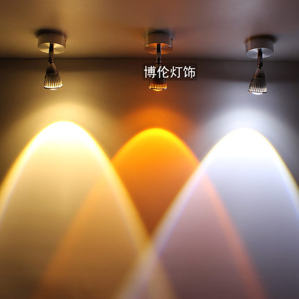 七彩吸顶电视明装射灯led背景墙壁画灯 玄关酒柜吧台彩色小射灯3W