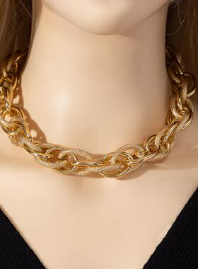 欧美饰品 街头嘻哈潮色拼接简约项链女 潮款螺纹链条项链手链