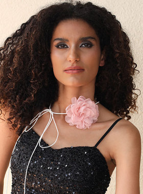 法式优雅立体山茶花项链女ins手工布艺花朵纯欲性感颈链