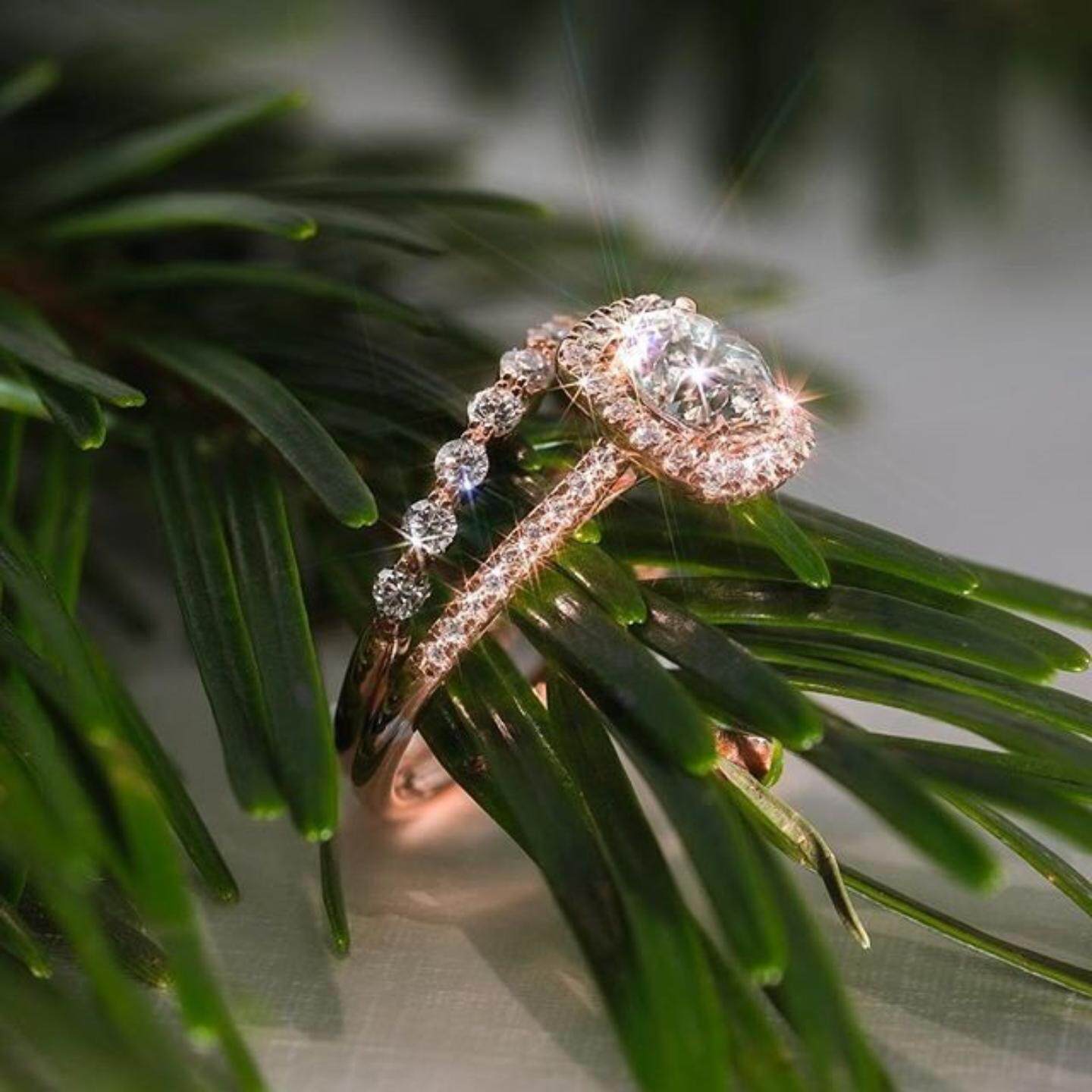 轻奢欧美新款 时尚玫瑰金AAA锆石女式戒指 订婚ring套戒配饰