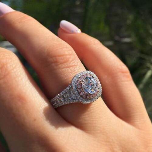 轻奢欧美新款 微镶粉色锆石结婚戒指 女rings订婚指环手饰品