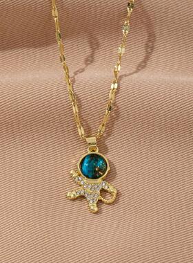 新款微镶星海卡通太空宇航员轻奢小众设计高级感项链女锁骨链