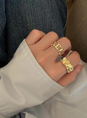 新款金色潮流创意锡箔纸不规则戒指女生开口戒指金属质感凹凸指环