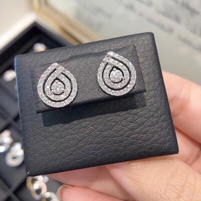 轻奢韩国东大门款耳环 镂空水滴形镶钻耳钉 时尚OL百搭锆石耳饰女