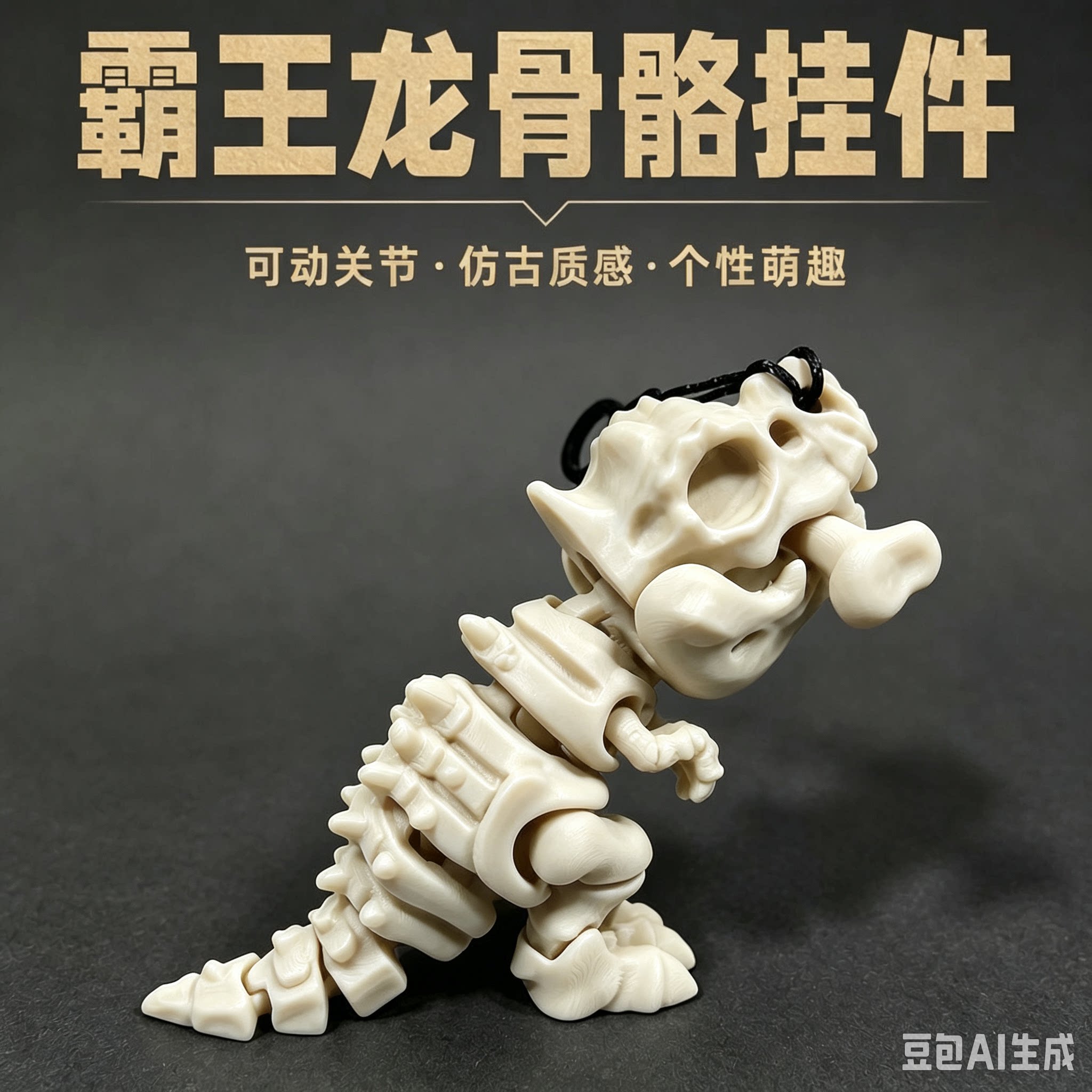霸王龙骨骼挂件可动关节钥匙扣包包背包挂件生日礼物恐龙仿古质感