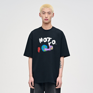 重磅半袖 山小川卡通t恤短袖 潮牌宽松纯棉美式 夏季 男生上衣服 男士