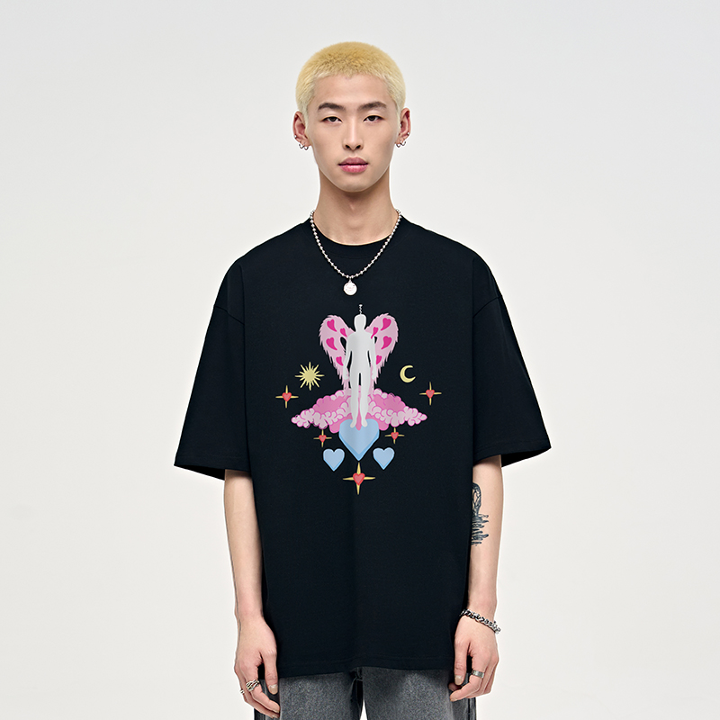 山小川天使纯棉印花男生短袖T恤