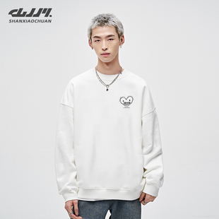 山小川秋冬季加绒圆领卫衣男女款爱心重磅美式加厚休闲长袖上衣服