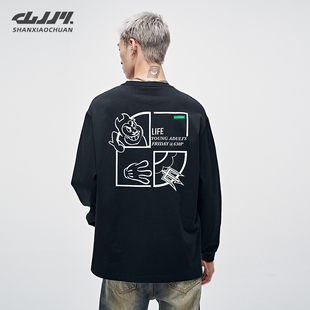 长袖 内搭打底衫 t恤2025新款 秋季 潮流纯棉体恤男款 卡通涂鸦男士