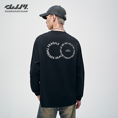 山小川潮牌圆圈字母长袖t恤男纯棉春秋季美式圆领打底衫男生体恤