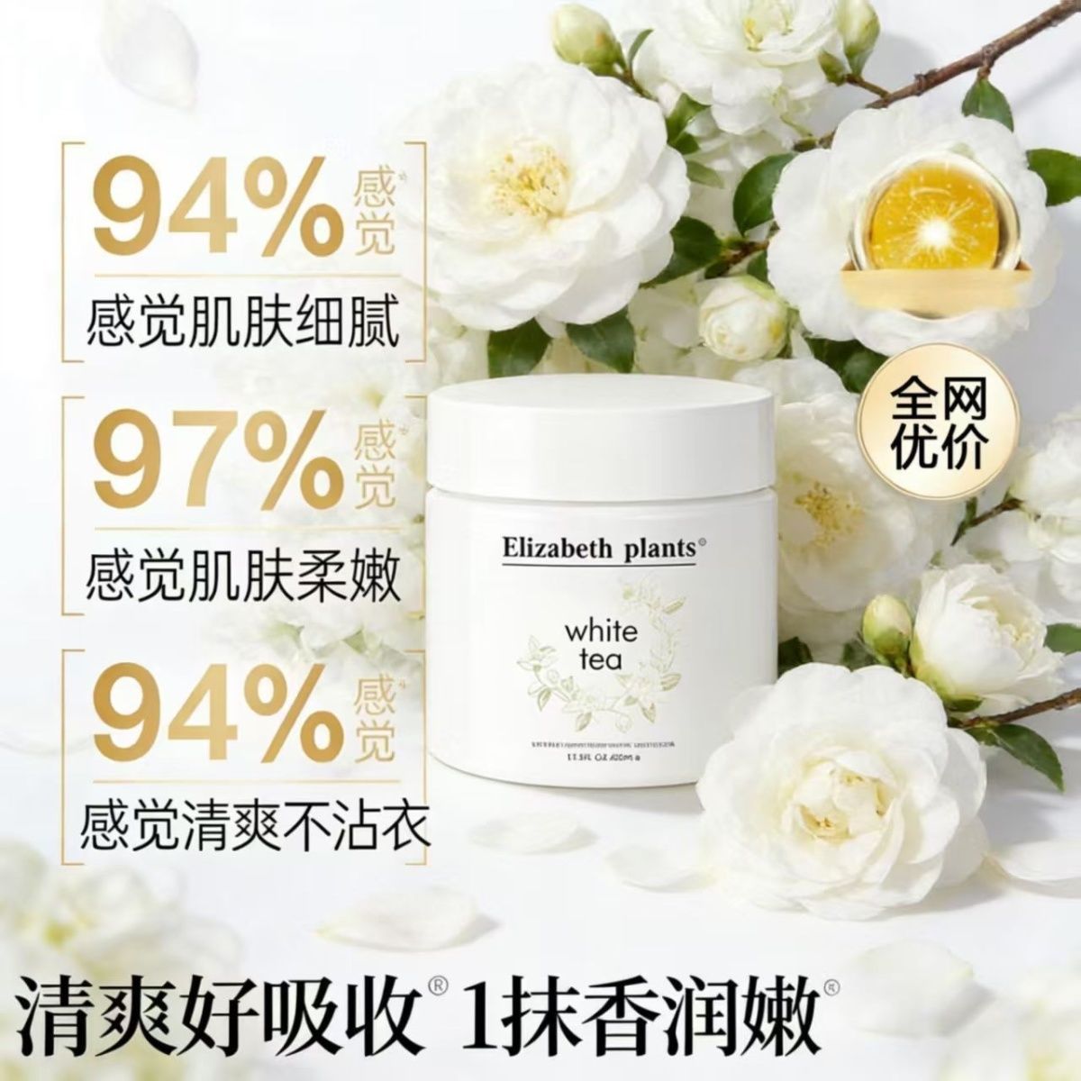 官方正品伊丽莎白白茶身体乳霜400ml清爽补水保湿滋润持久留香