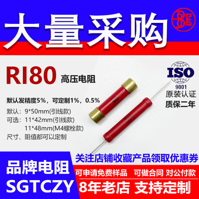 RI80玻璃釉大红袍铜脚高频无感高压电阻5W50G100G200G500G1T10T J