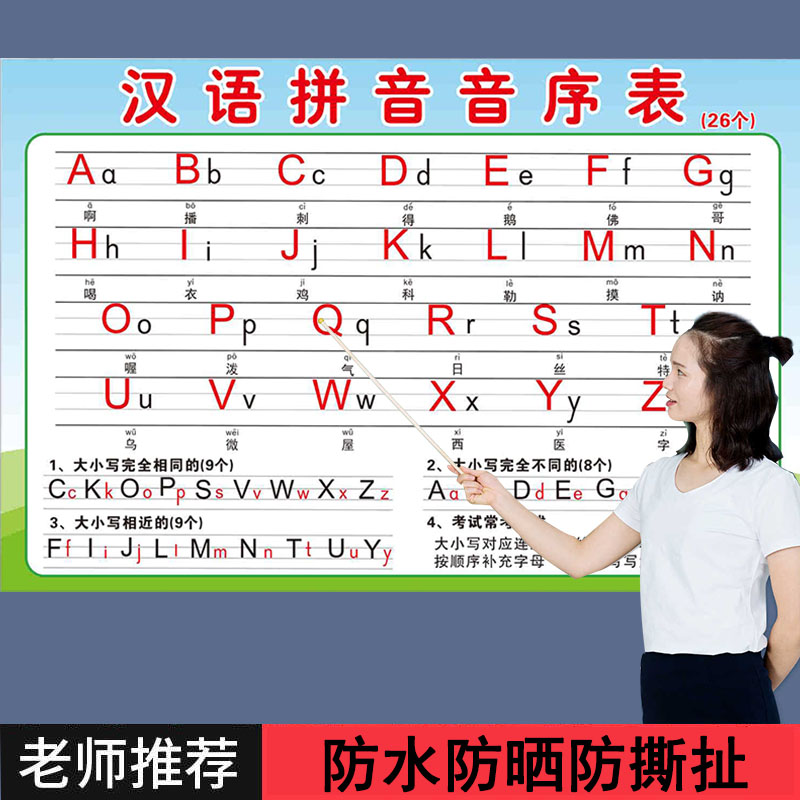 汉语拼音音序字母表小学生一年级下册26个大小写拼音挂图墙贴