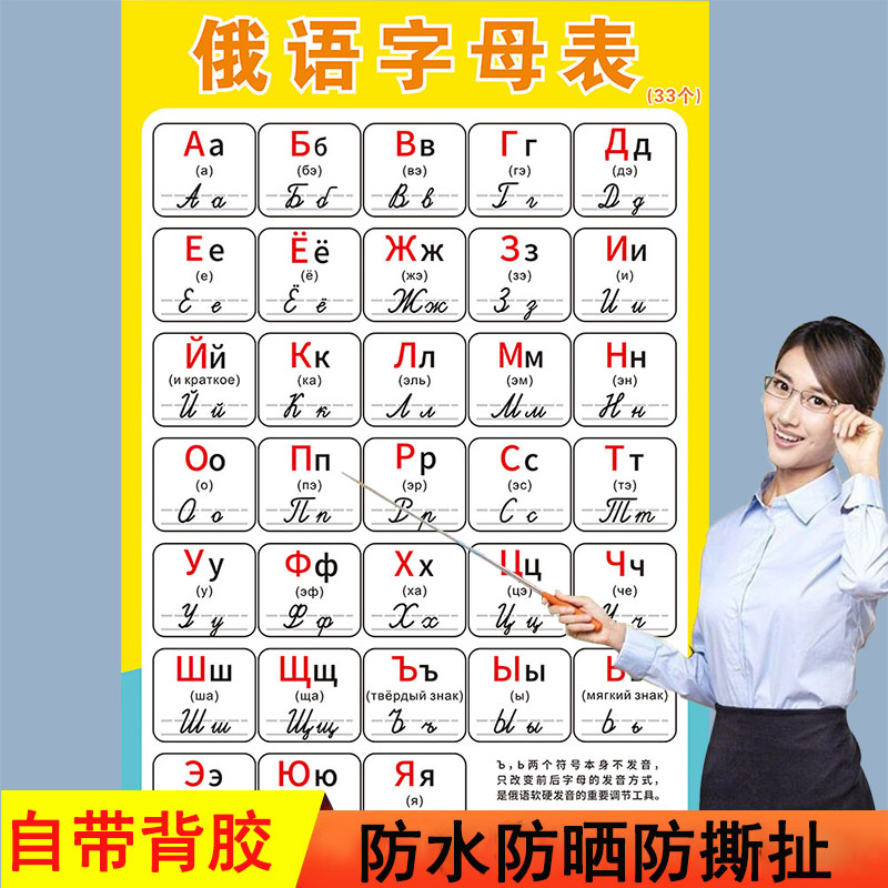 俄罗斯语文字母大小手写体发音规则表元辅音组规律墙贴纸挂图海报