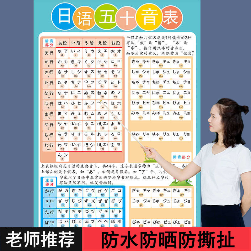 日语五十音图学习日语初学挂图 标准贴画海报图片墙贴纸宣传海报
