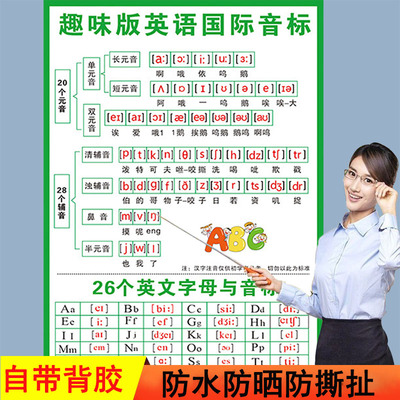 小学英语音标和自然拼读发音规则表趣味拟音启蒙48个国际音标挂图