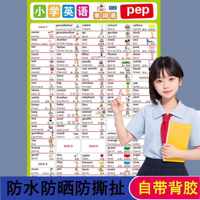 小学3-6年级英语单词大全挂图人教版小学生起点学习套装墙贴教具