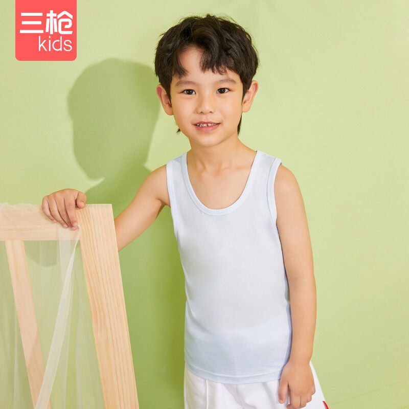 2件装三枪儿童背心100%纯棉A类透气无甲醛女孩男女童白色背心全棉