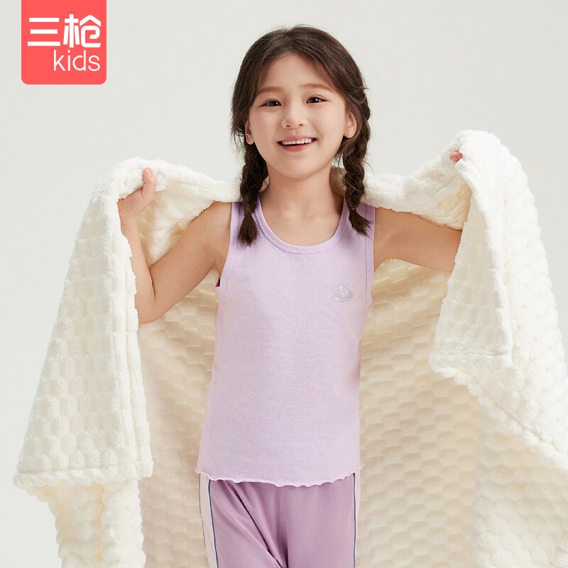 三枪小童夏季A类棉质舒服棉网眼少儿圆领女小学生幼儿园4-8岁背心