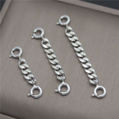 s925纯银延长链加长链子双扣弹簧头diy配件4.0mm古巴马鞭链老板链